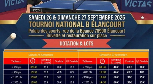 Tournoi National B René Rey Elancourt 2026 (26 et 27 Septembre 2026)